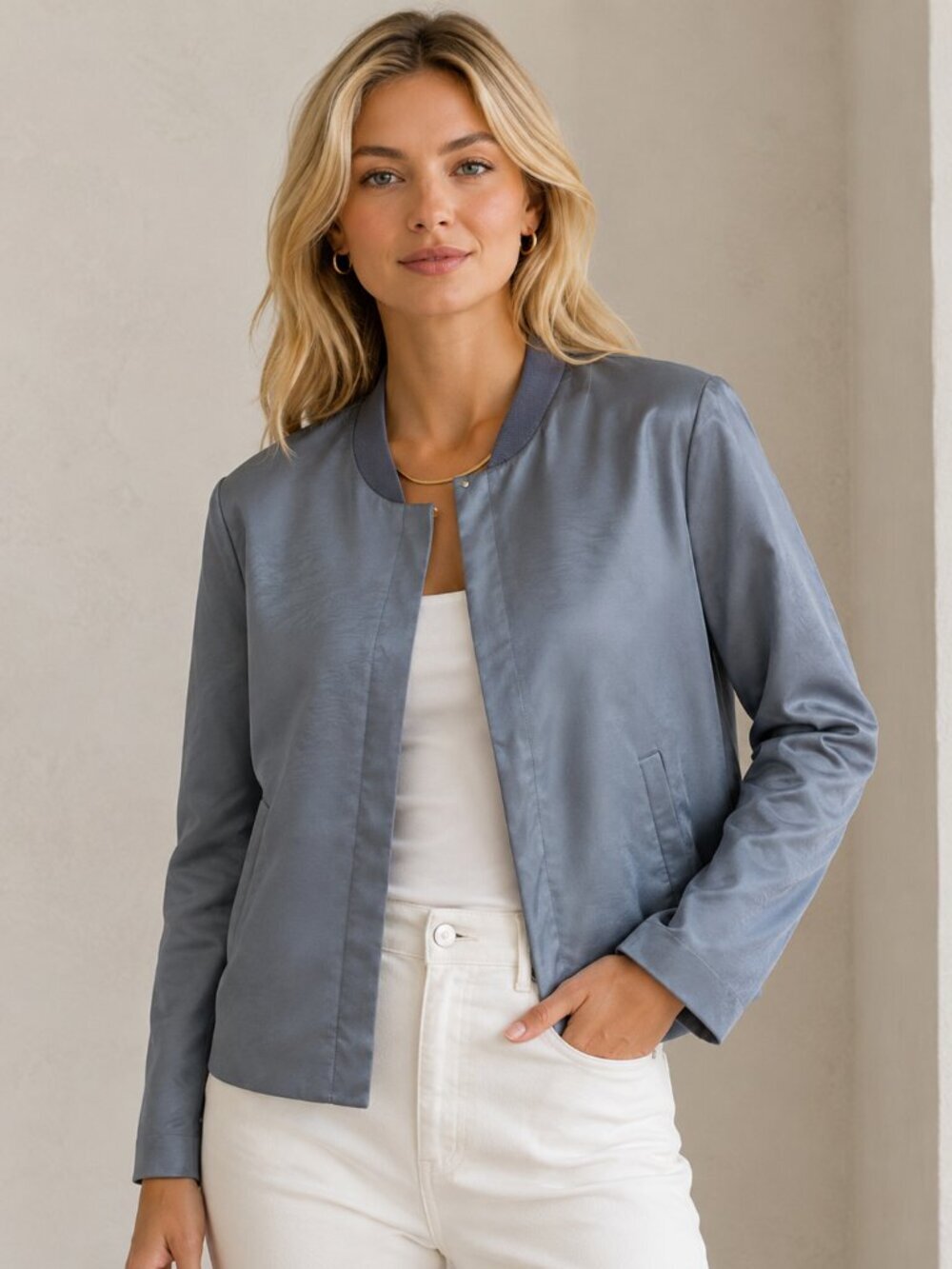 Sissy Boy Women's Blue Jacket XS Zip Front Lightweight Office Career Casual